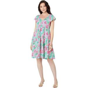 Lilly Pulitzer Kawai Flutter Sleeve Dress Surf Blue So Shellegant XS